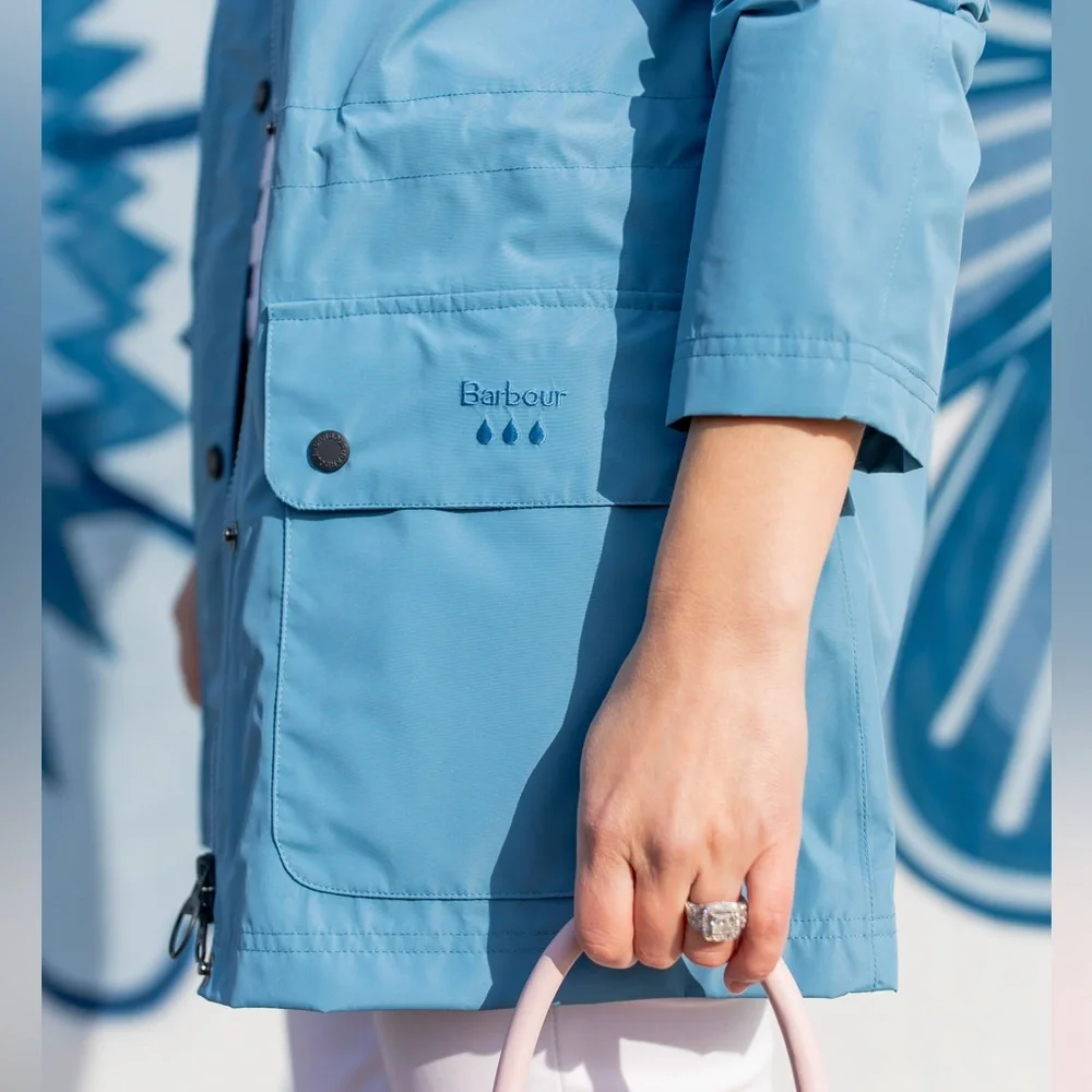 Barbour Sky Blue Hooded Trench Coat - Picture 4 of 10